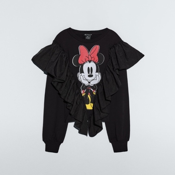 Zara Minnie mouse Disney sweatshirt‎ size S ruffle  black red - Picture 4 of 14